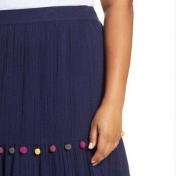Caslon Tiered PomPom Navy Maxi Boho Prairie Skirt modest Large NWOT - Picture 3 of 3